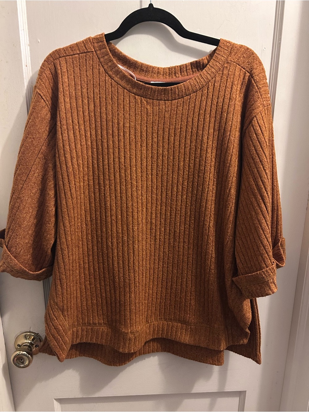 Umgee Ribbed Crewneck Sweater in Burnt Orange
